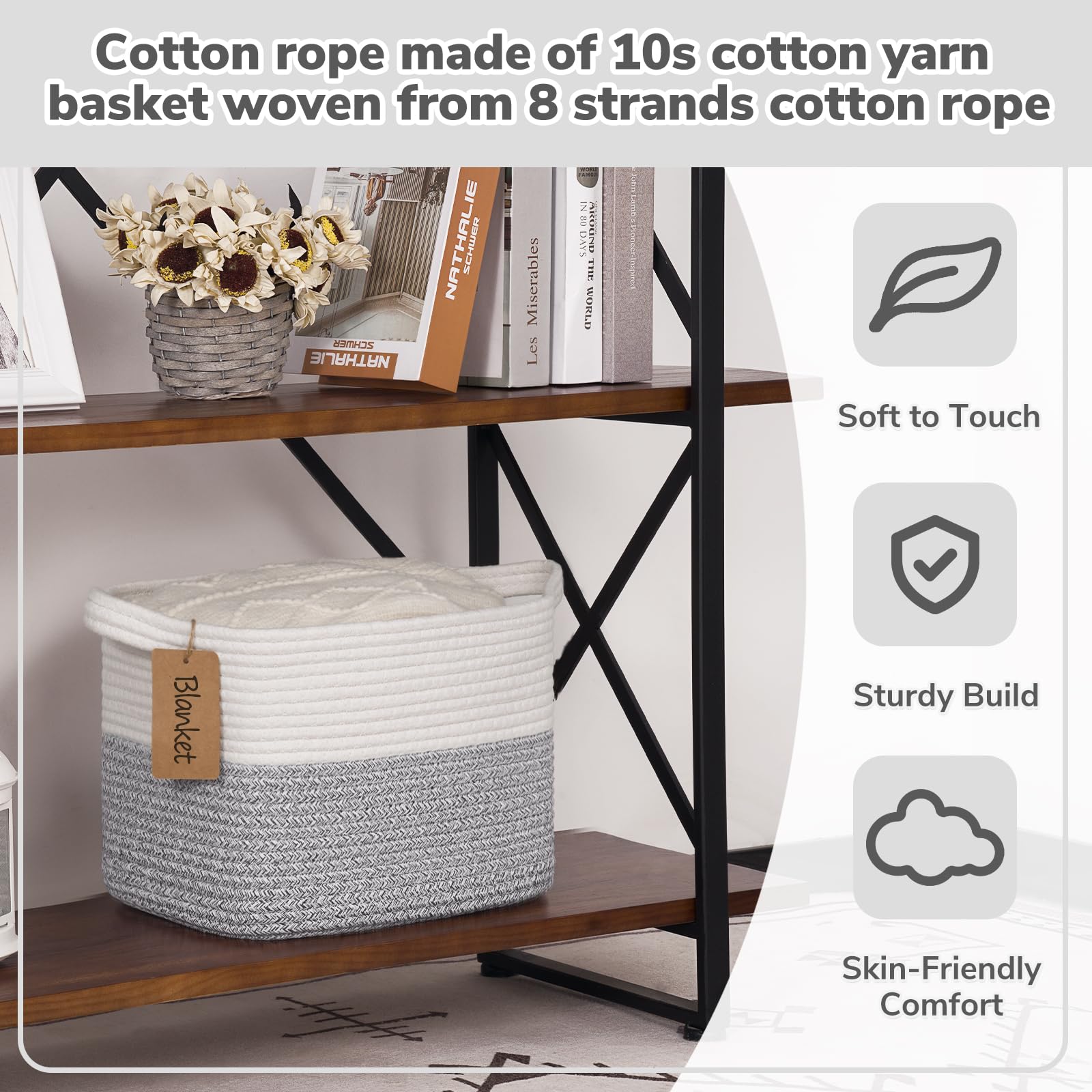 Goodpick woven storage basket in neutral gray and white decor-friendly design