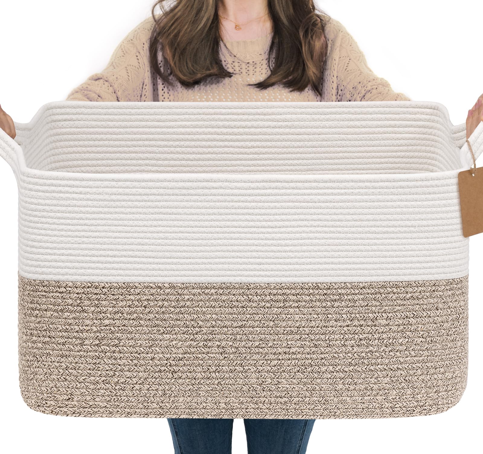 Goodpick woven storage basket rectangle 22x17x12 for blanket organization