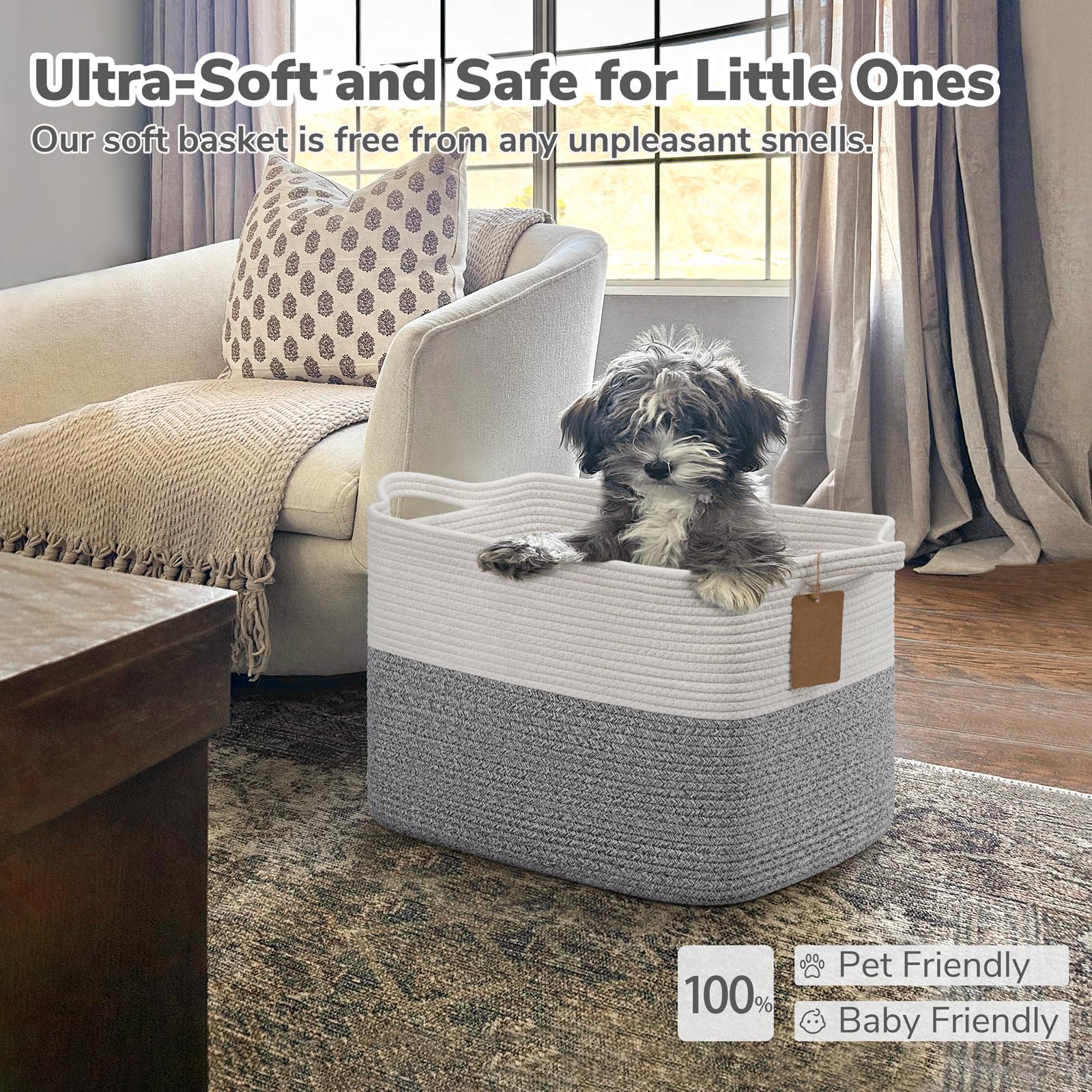 Goodpick Woven Storage Basket highlights soft cotton rope texture and sturdy build.