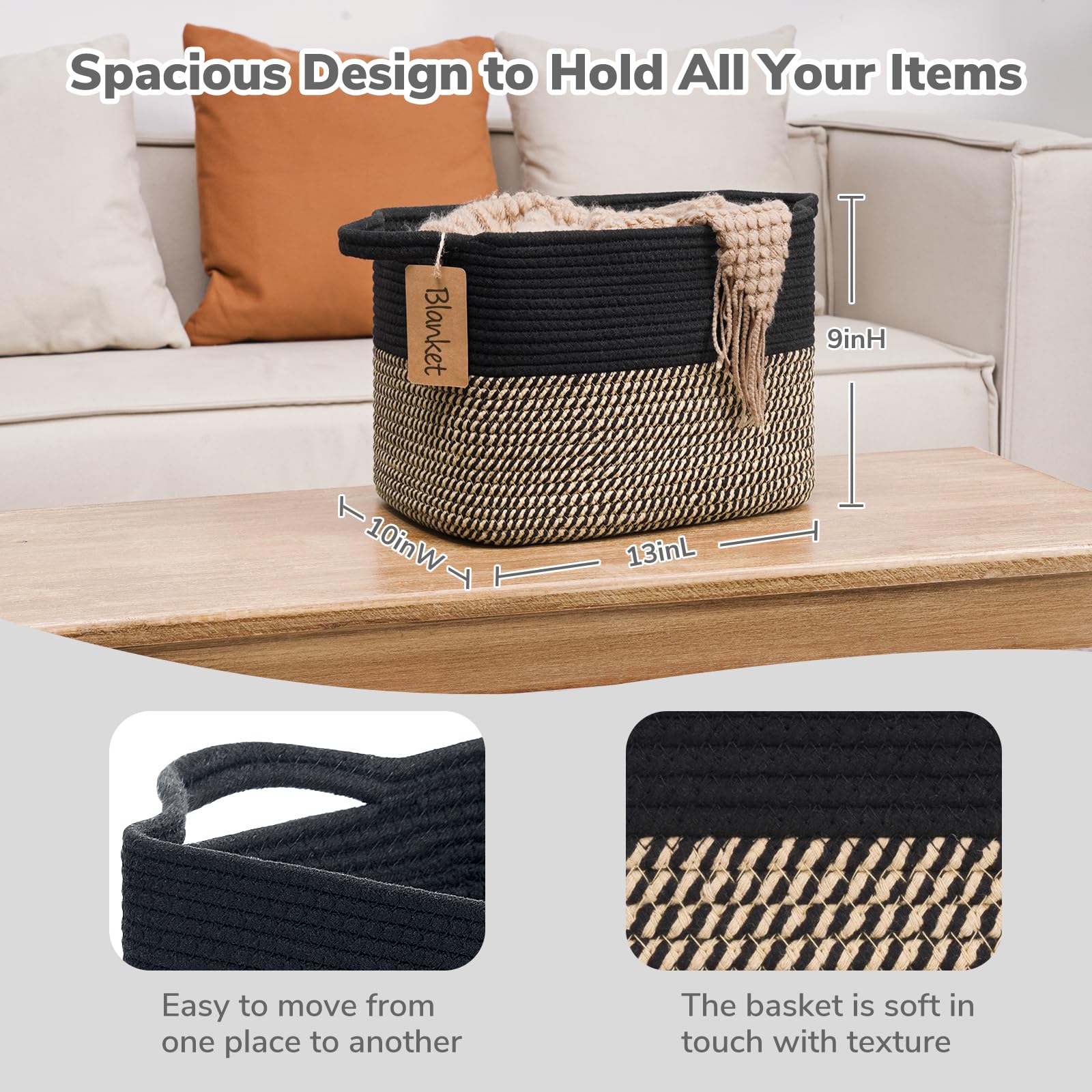 Goodpick Woven Storage Basket toy contents with handles makes lifting easy