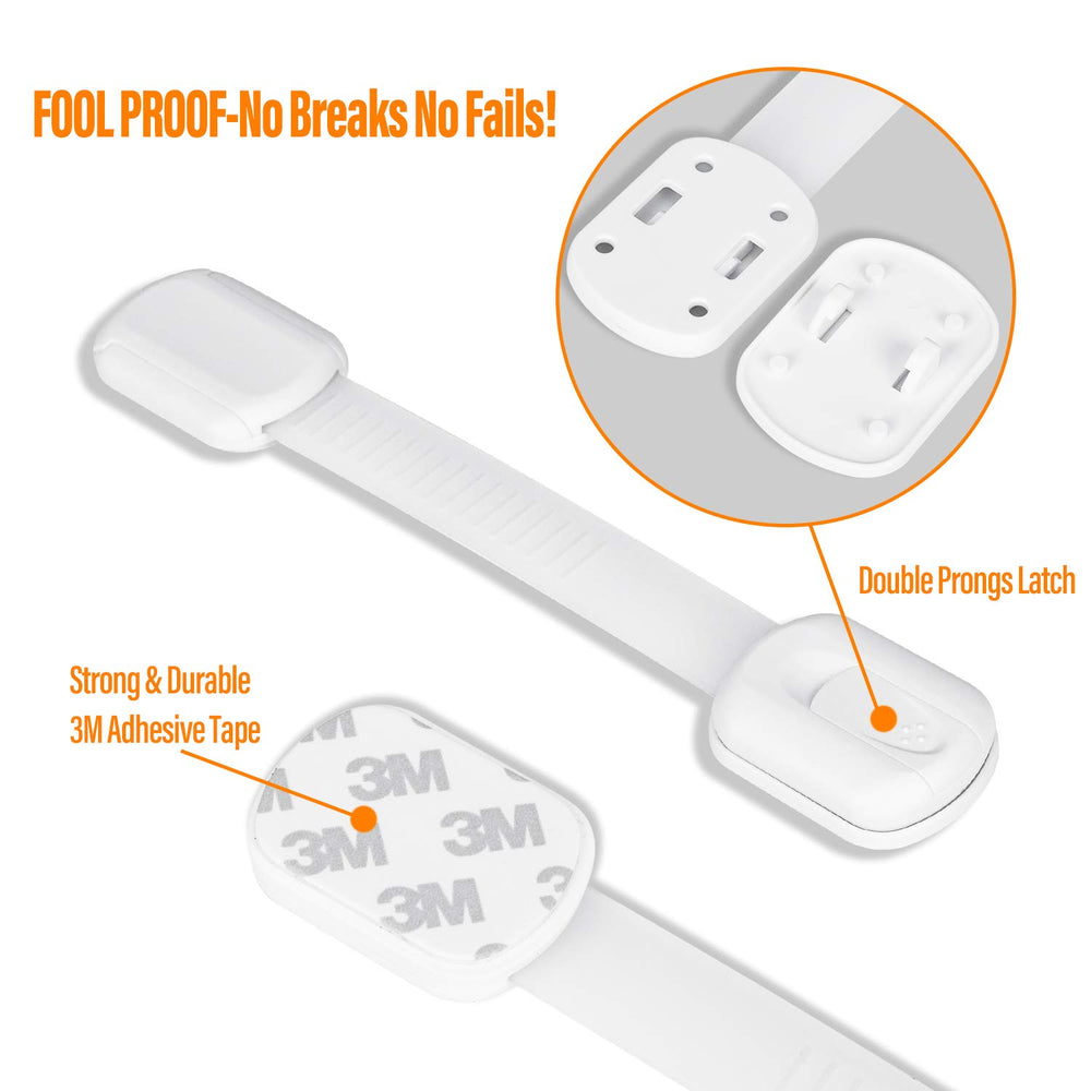 Heat-removable adhesive on Goodv cabinet lock for easy cleanup.