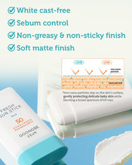 GOONGBE Fresh Sun Stick dispensing motion shown for pocket-friendly on-the-go use.