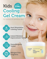 GOONGBE Kids' Cooling Gel Cream application scene shows soothing texture ideal after sun exposure.