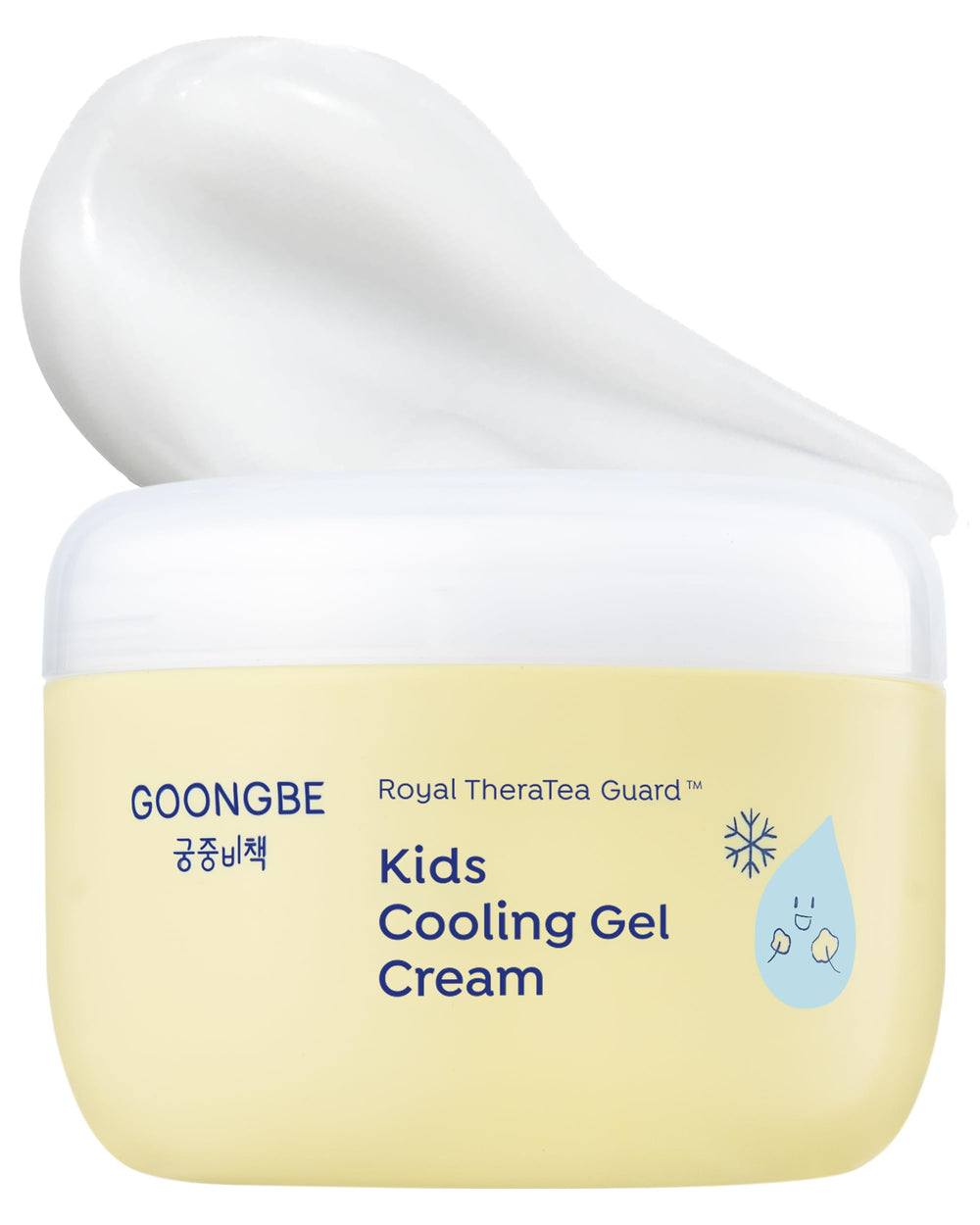 GOONGBE Kids' Cooling Gel Cream packaging highlights allergen-free, kid-friendly design for daily use.