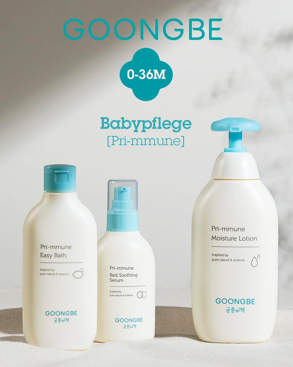GOONGBE Pri-mmune 72-hour hydration texture closeup underscoring lasting softness for face and body.