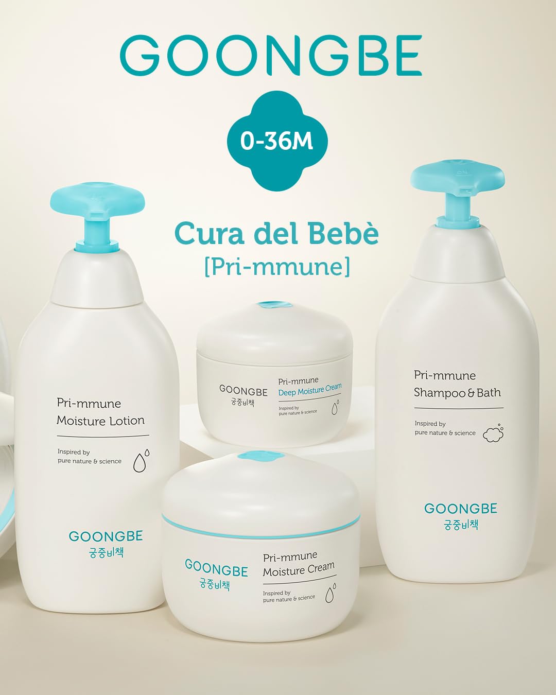 GOONGBE Pri-mmune Moisture Cream baby-skin application scene shows gentle daily moisture.