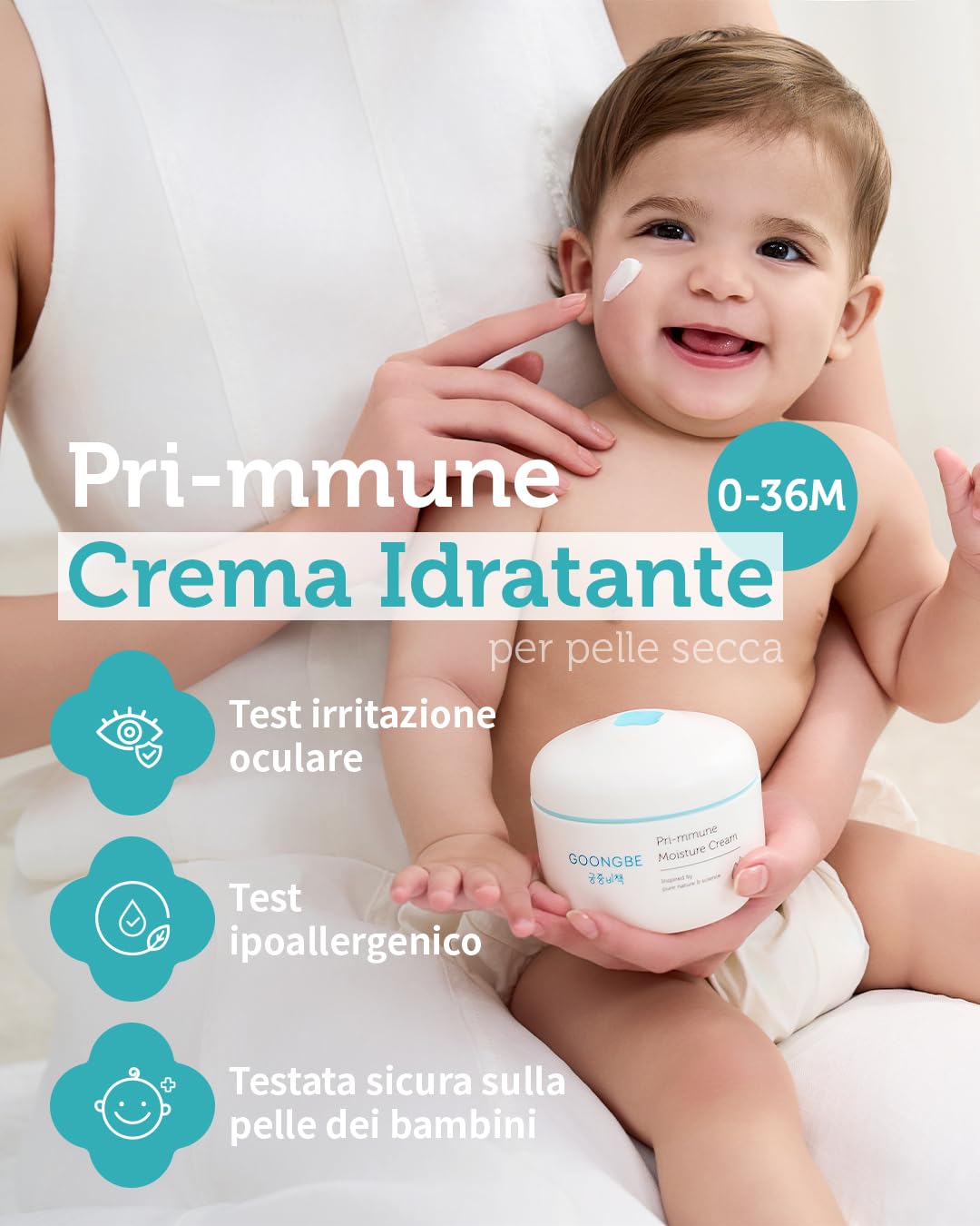 GOONGBE Pri-mmune Moisture Cream pump-dispense image emphasizing easy daily application.
