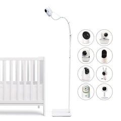 Goozie baby monitor floor stand showcases universal compatibility for multiple camera models for flexible nursery setup
