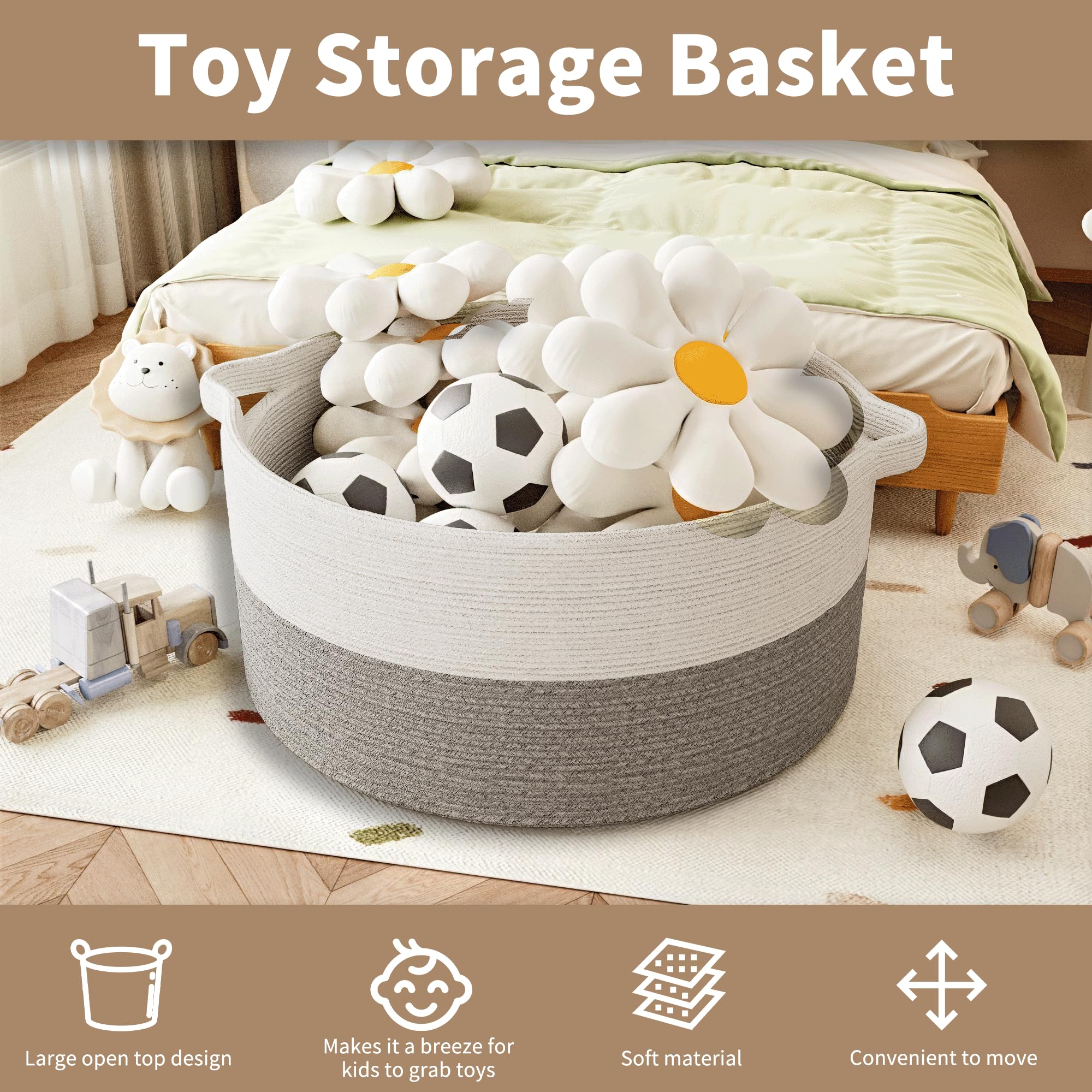 GOPAS 125L basket with handles for easy transport and laundry day organization.