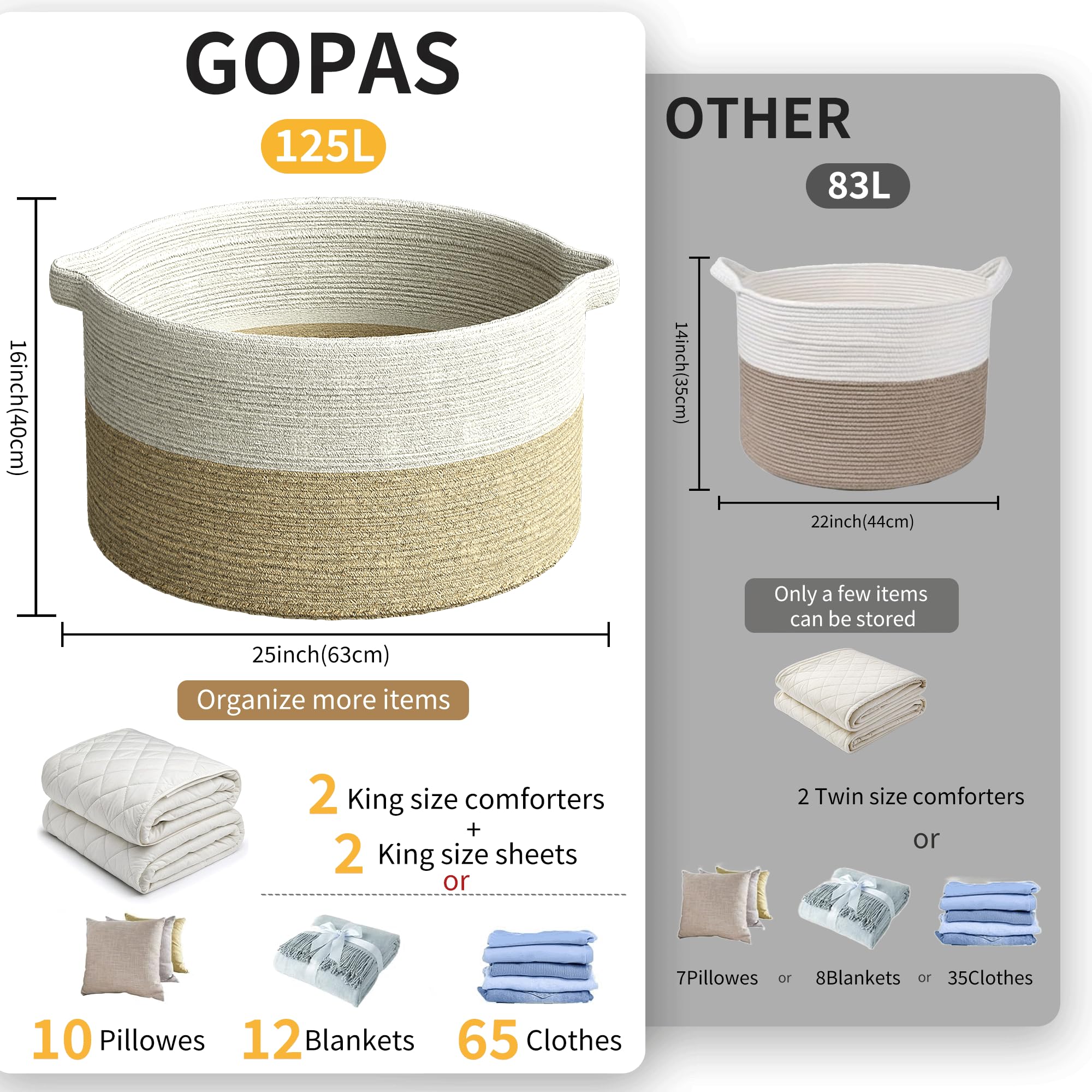 GOPAS 125L blanket basket handle close-up demonstrates sturdy transport.