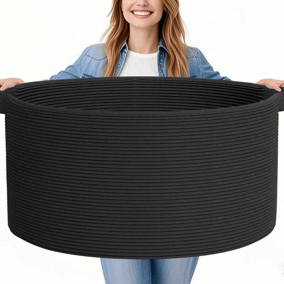 GOPAS 125L blanket basket in black empty flat for versatile storage