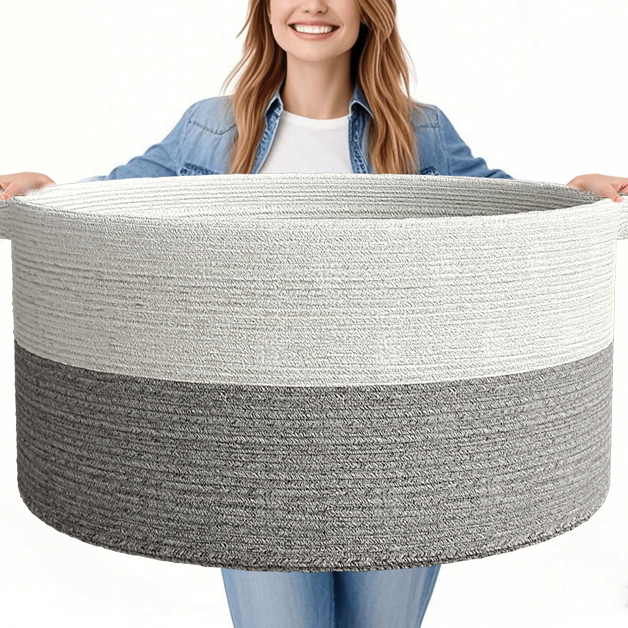 GOPAS 125L blanket basket closeup highlights durable cotton rope construction for long-lasting storage.