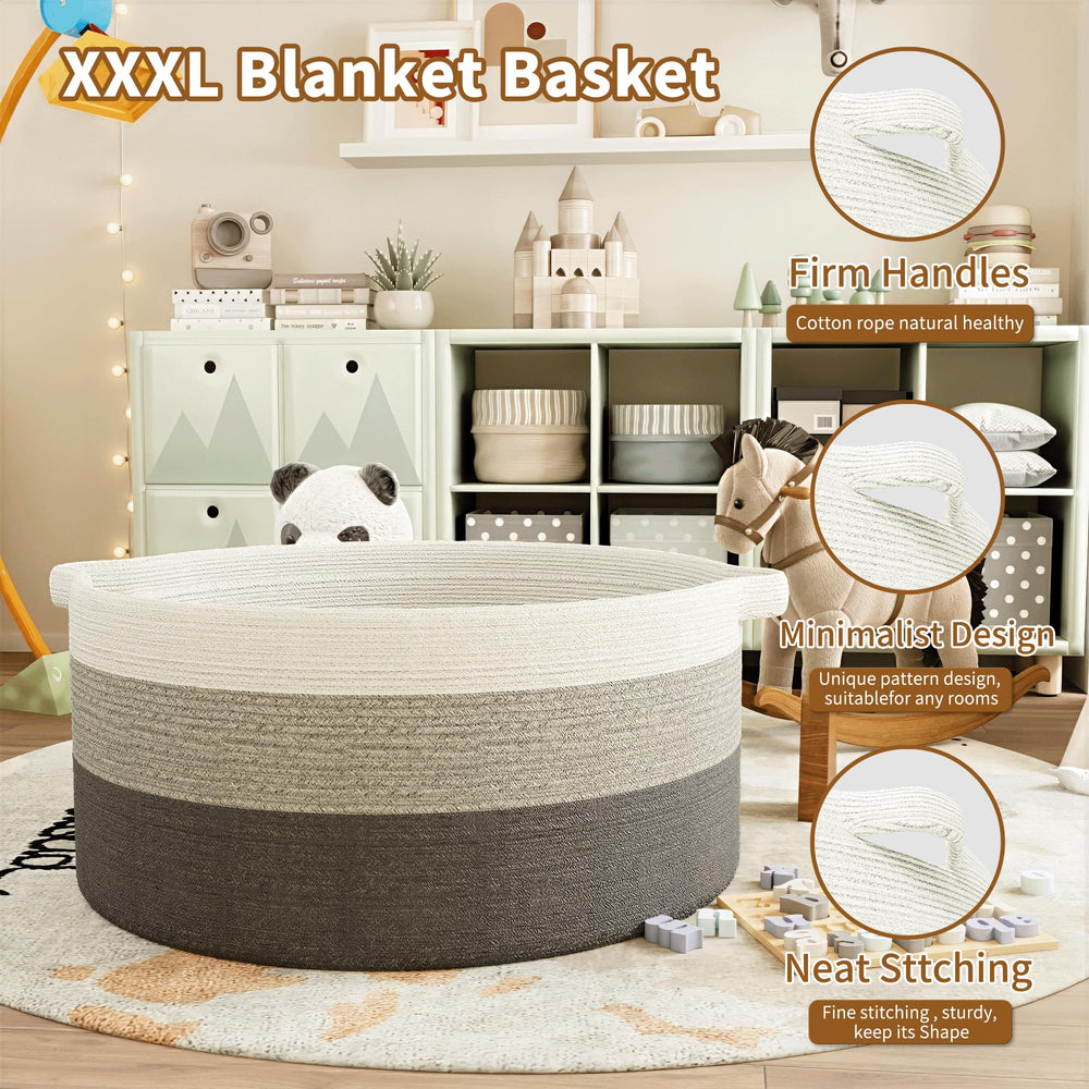 GOPAS 125L blanket basket cotton rope texture shows durable weave.