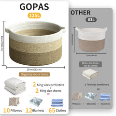 GOPAS 125L blanket basket full with towels demonstrates large storage capacity.