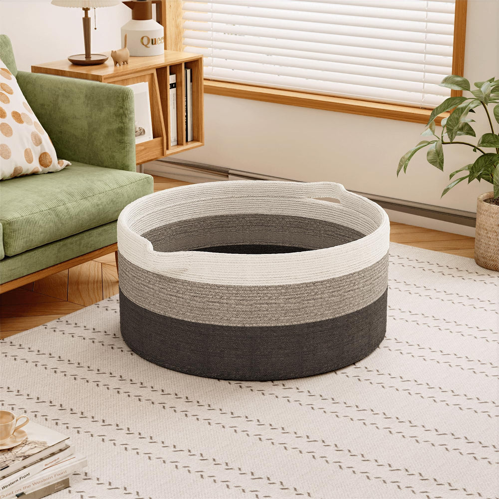GOPAS 125L blanket basket gray with handles for easy carrying and organization.