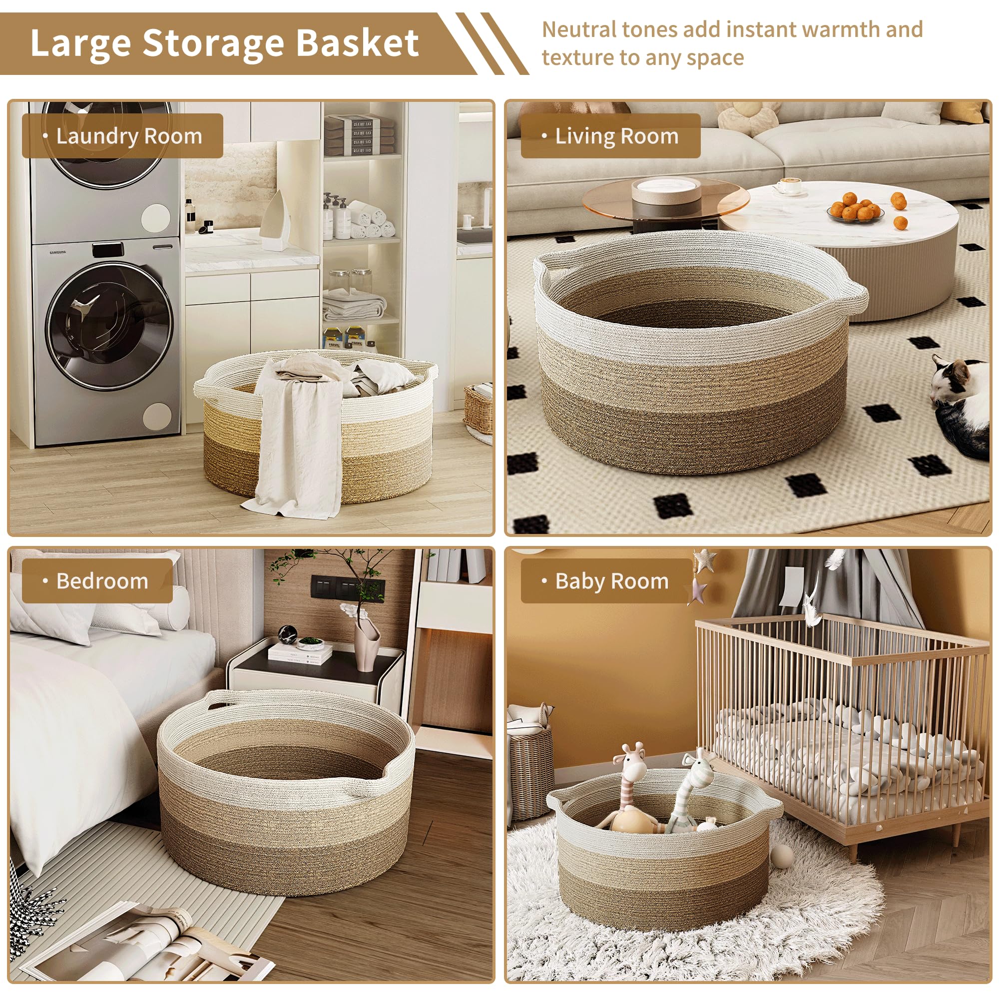 GOPAS 125L blanket basket in neutral décor complements living spaces.