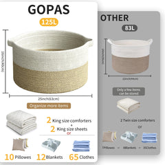 GOPAS blanket basket 25 by 16 inches interior shot for space efficiency