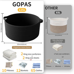 GOPAS cotton rope basket in black with handles for easy transport