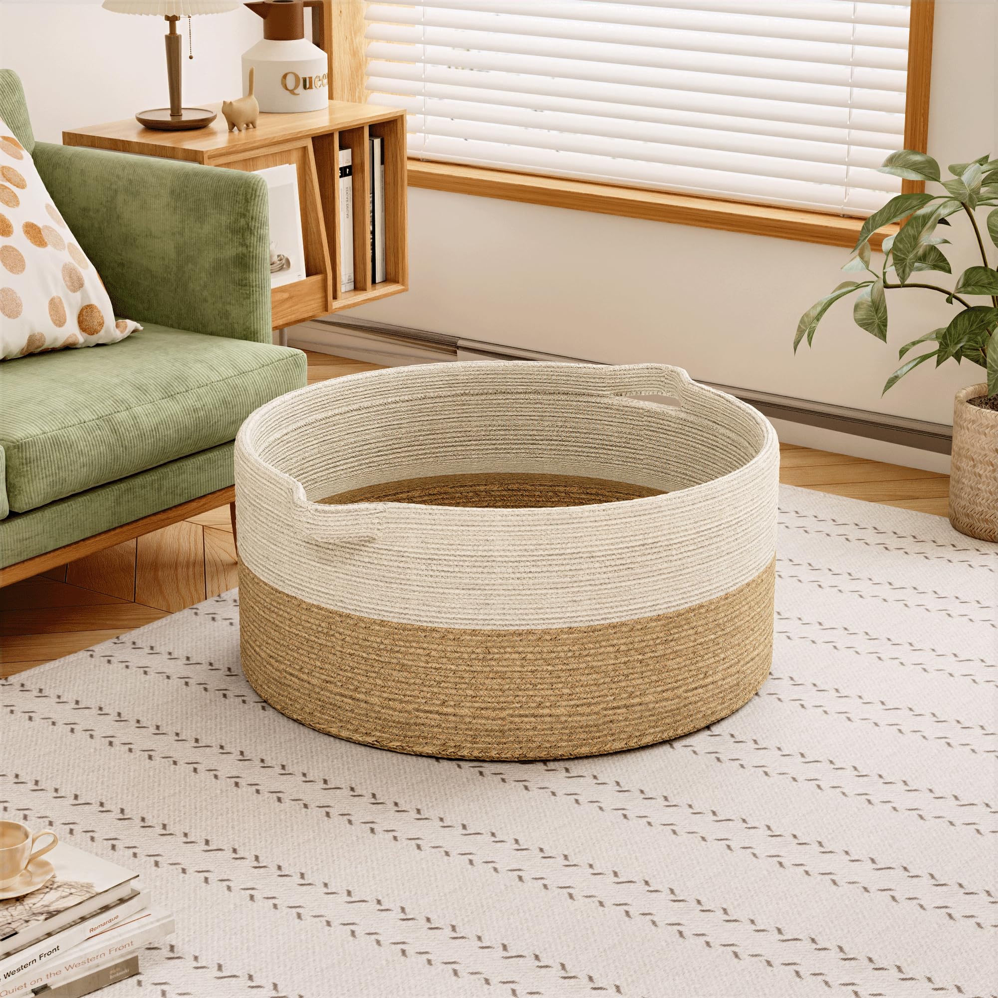 GOPAS cotton rope basket with handles close-up showing durability