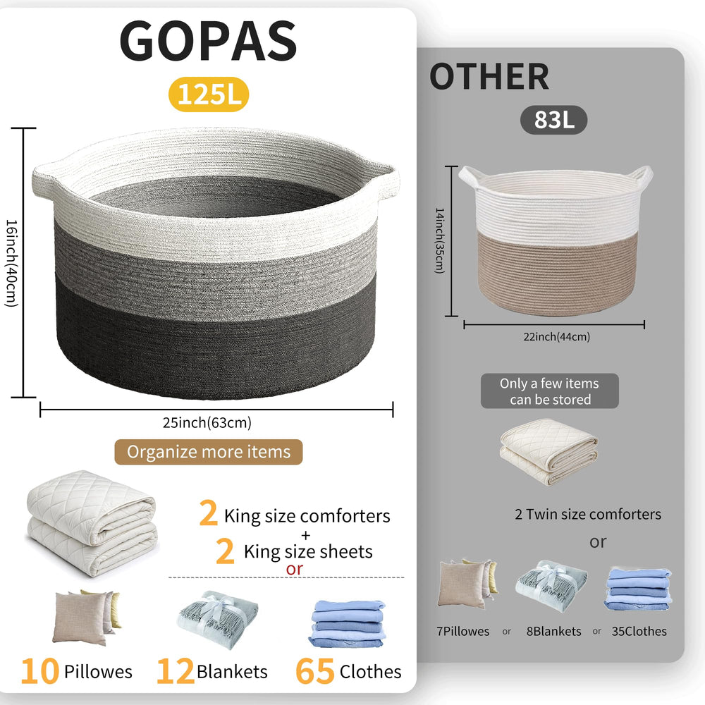 GOPAS cotton rope basket with handles enhances living room organization.