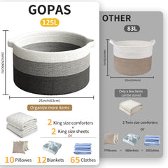 GOPAS cotton rope basket with handles enhances living room organization.