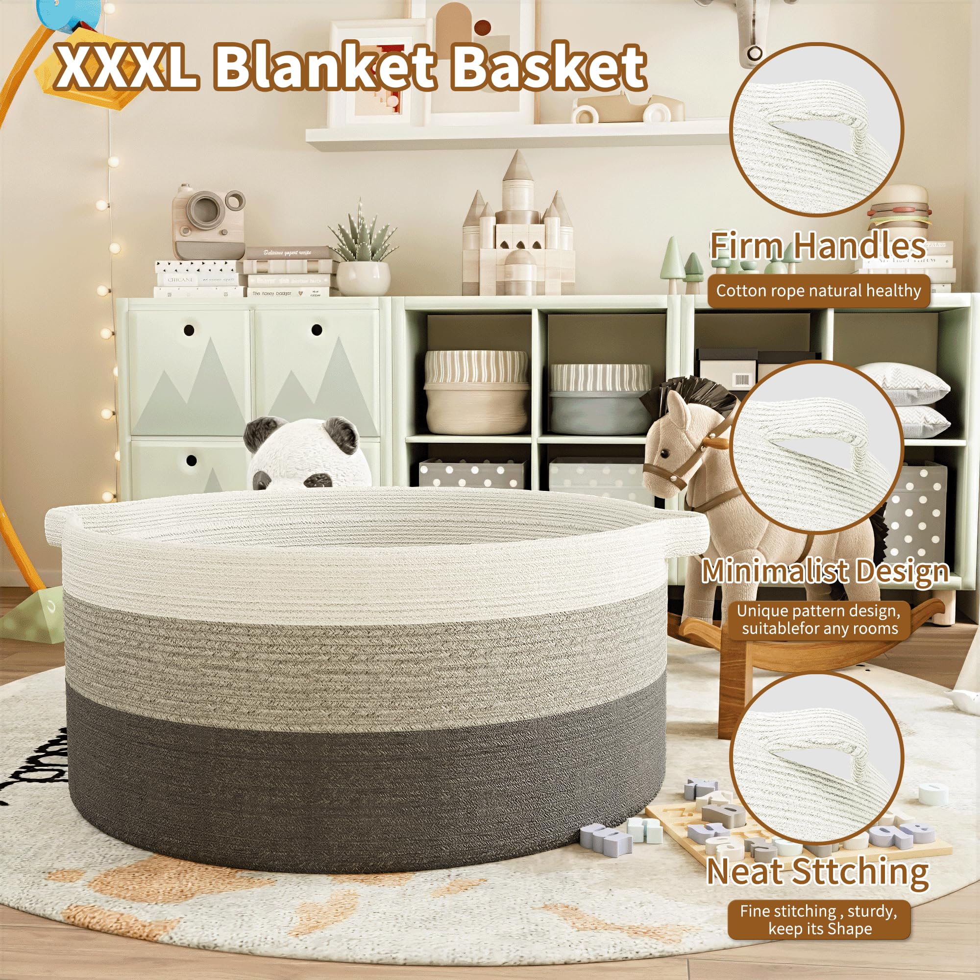 GOPAS toy storage basket in neutral colors keeps kids’ room tidy.