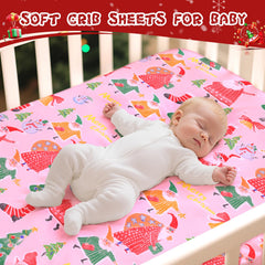 GOPHRALOVE Christmas crib sheets closeup of fabric highlights gentle touch for delicate skin.