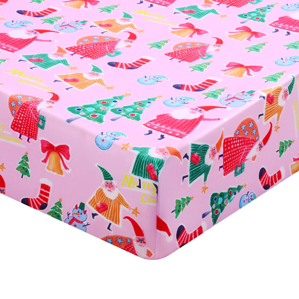 GOPHRALOVE Christmas crib sheets in girl-in-crib view show soft fabric for peaceful sleep.