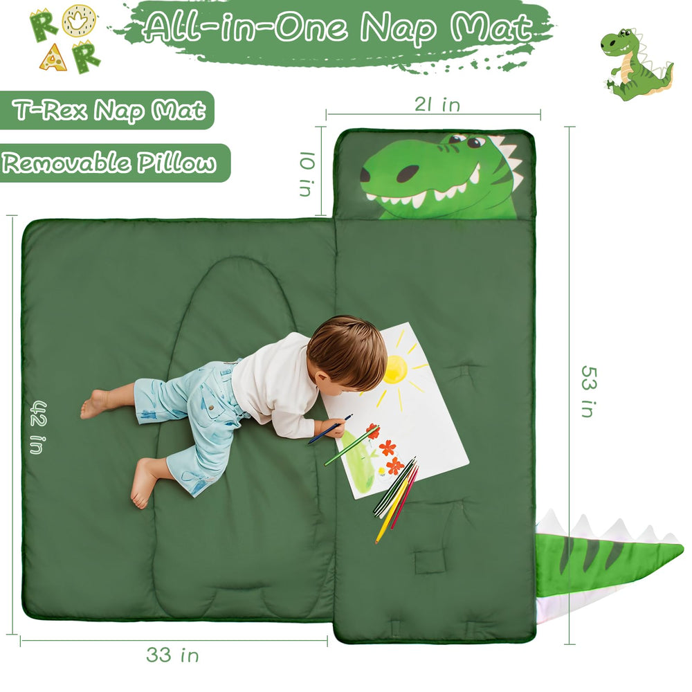 GOPHRALOVE Dinosaur Nap Mat with blanket for cozy all-in-one napping.