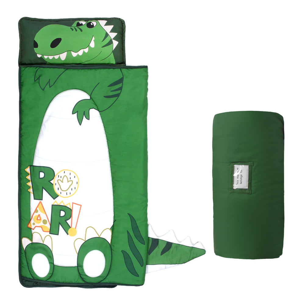 GOPHRALOVE Dinosaur Toddler Nap Mat folded for compact daycare storage and travel.