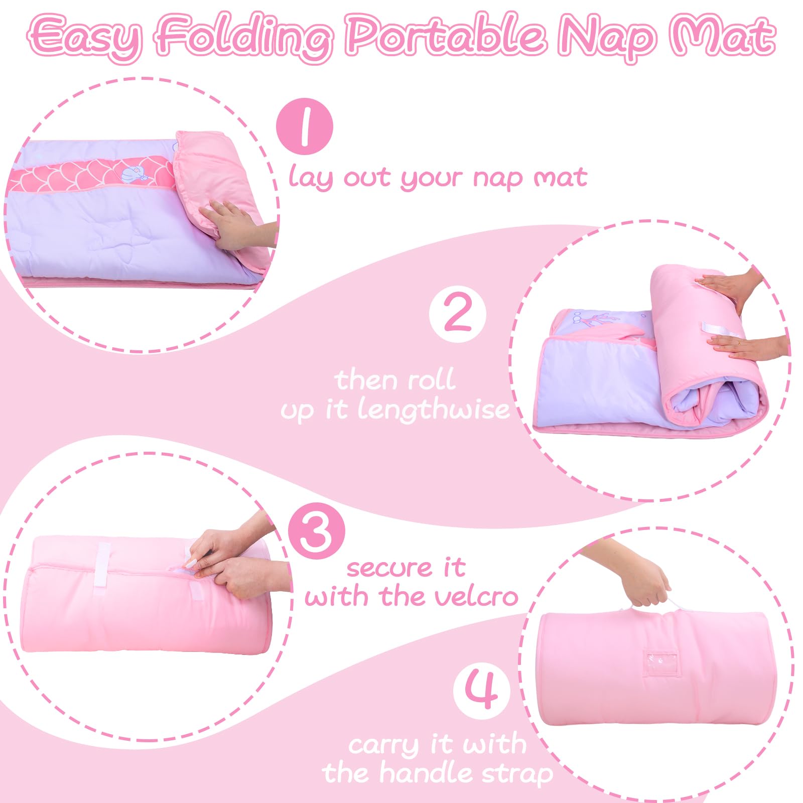 GOPHRALOVE Mermaid Nap Mat 53x21 size fits preschool cots.