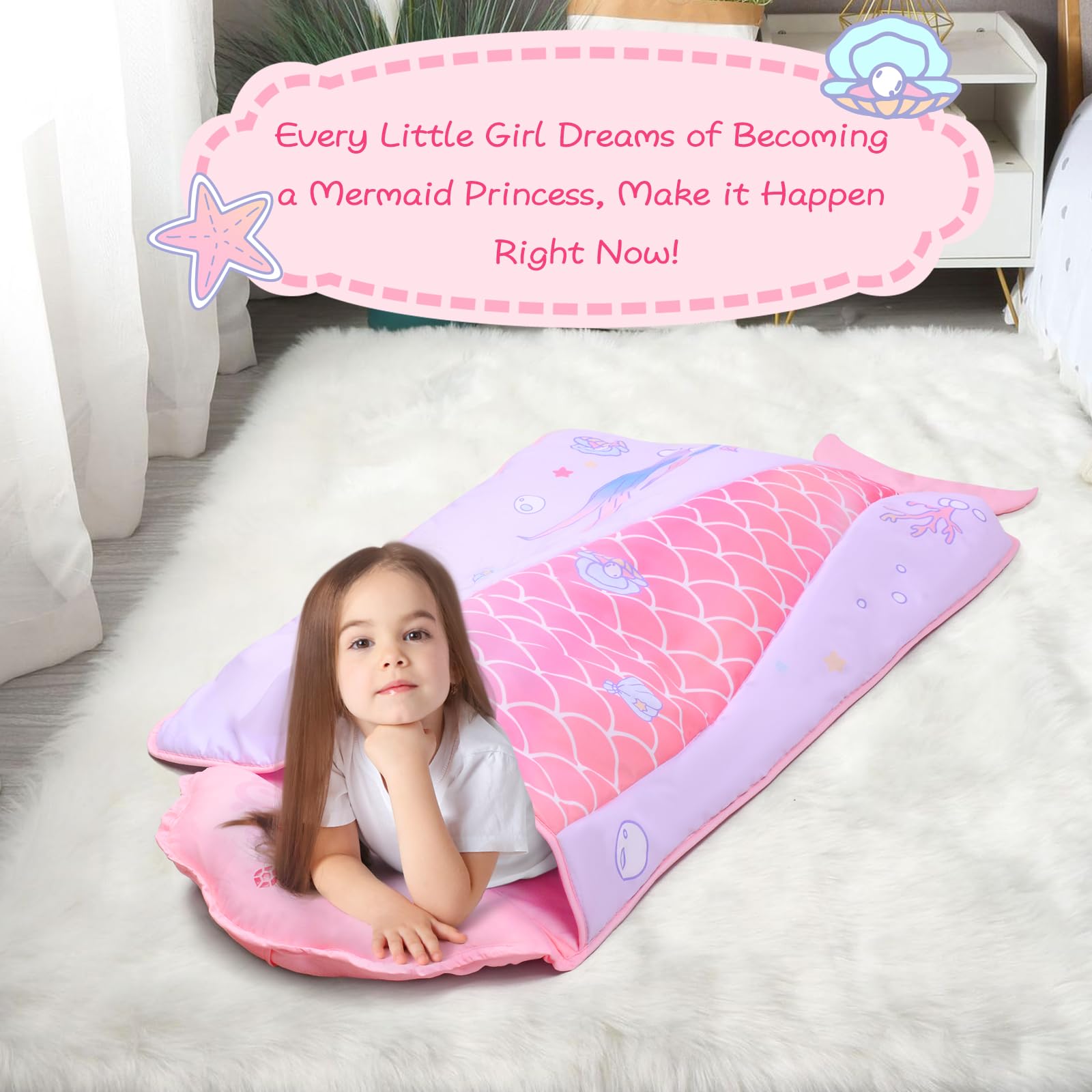 GOPHRALOVE Mermaid Nap Mat machine-washable fabric for easy care.