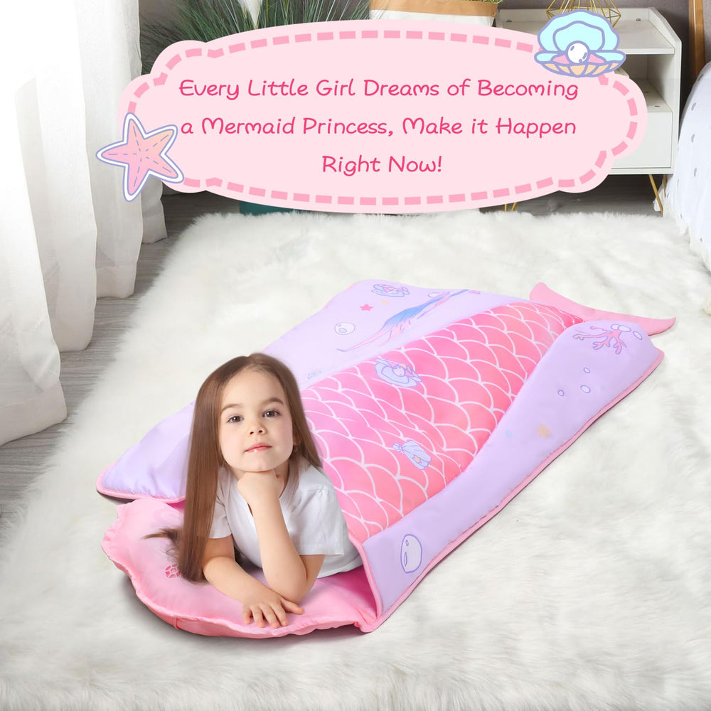 GOPHRALOVE Mermaid Nap Mat machine-washable fabric for easy care.