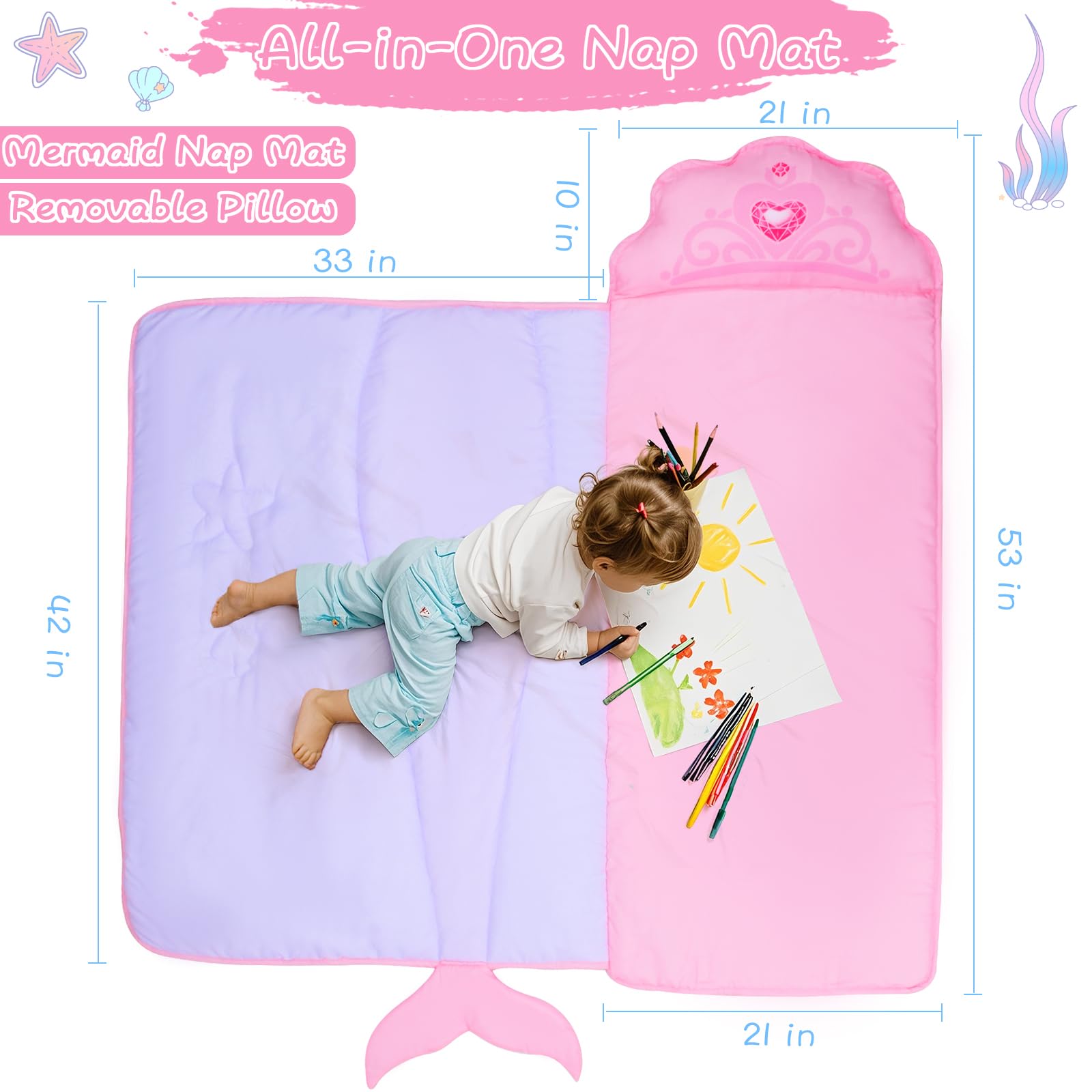GOPHRALOVE Mermaid Nap Mat soft blanket provides warmth during rest time.