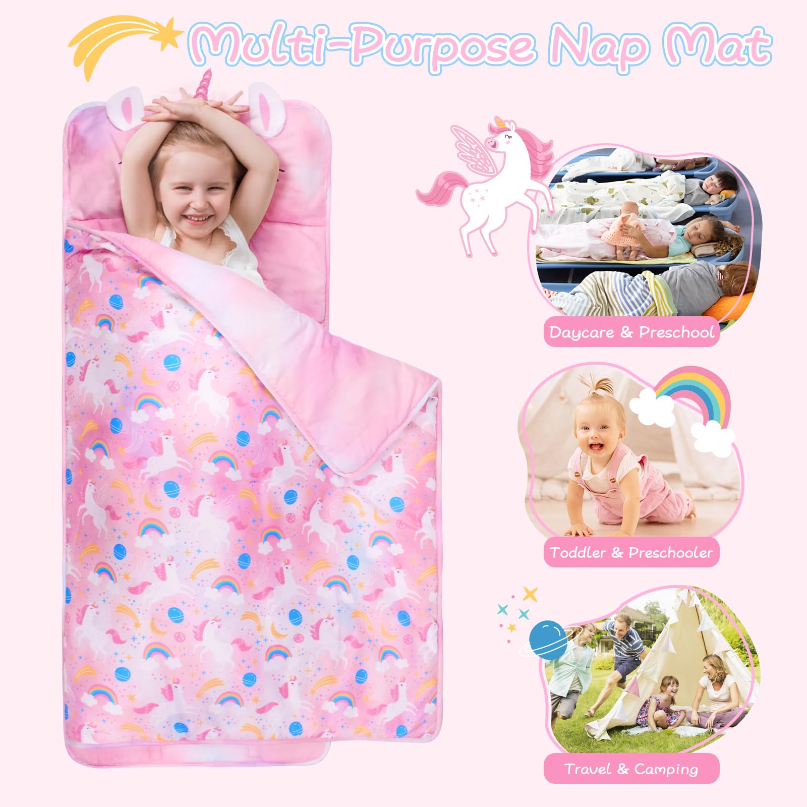 GOPHRALOVE nap mat removable pillow closeup shows easy cleaning