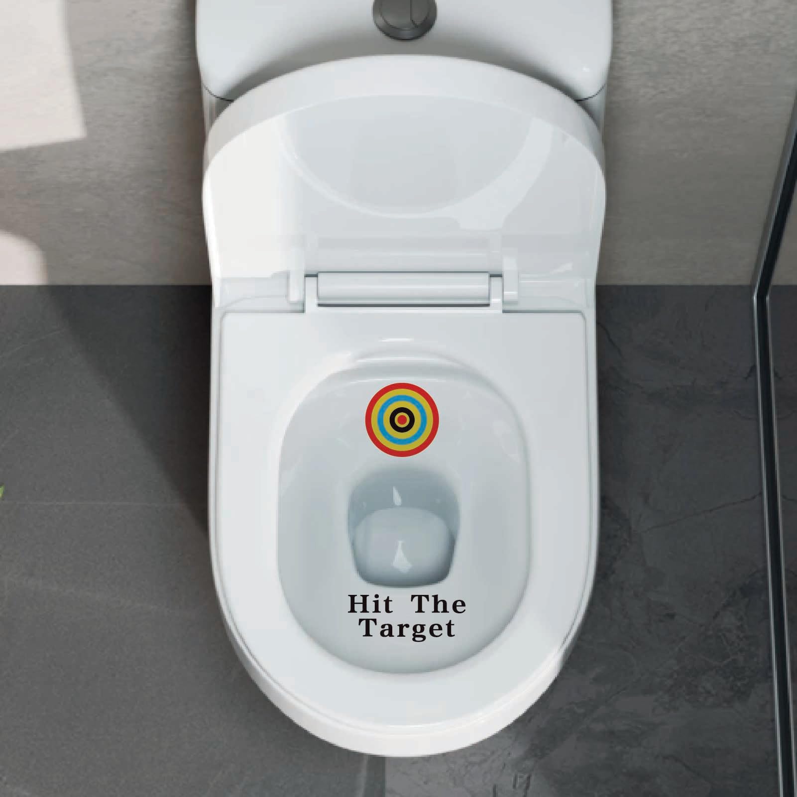 GORGECRAFT Hit The Target toilet stickers shown in restroom-friendly placement