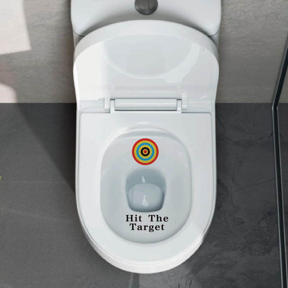 GORGECRAFT Hit The Target toilet stickers shown in restroom-friendly placement
