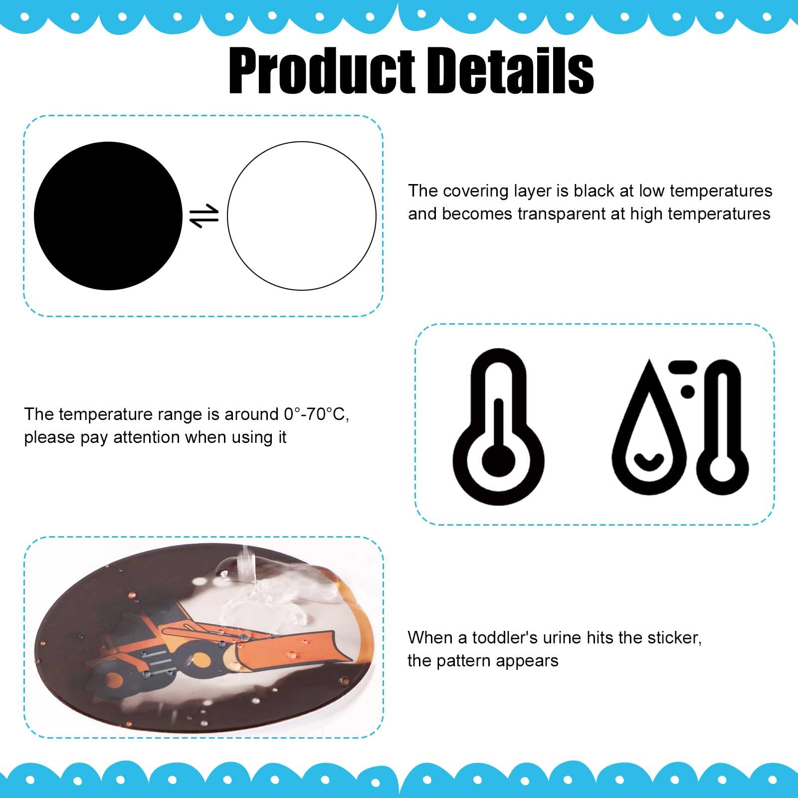 Gosknor potty sticker features a self-adhesive back for quick toilet placement.