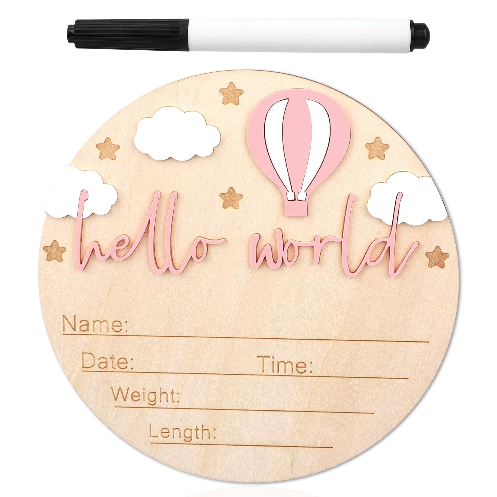 Gosknor Wooden Baby Announcement Sign Hello World is a charming newborn photo prop.