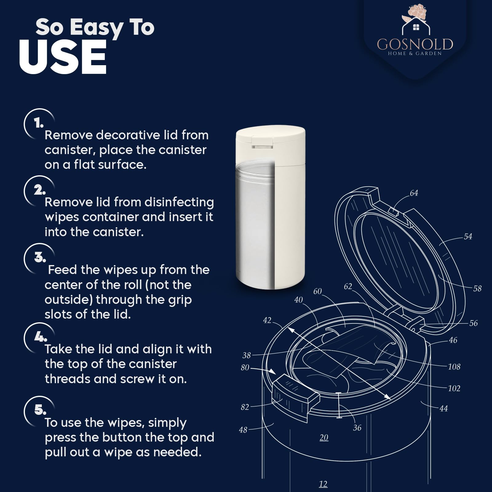 Gosnold Wipes Dispenser Cream fits up to 80-count rolls for busy spaces.