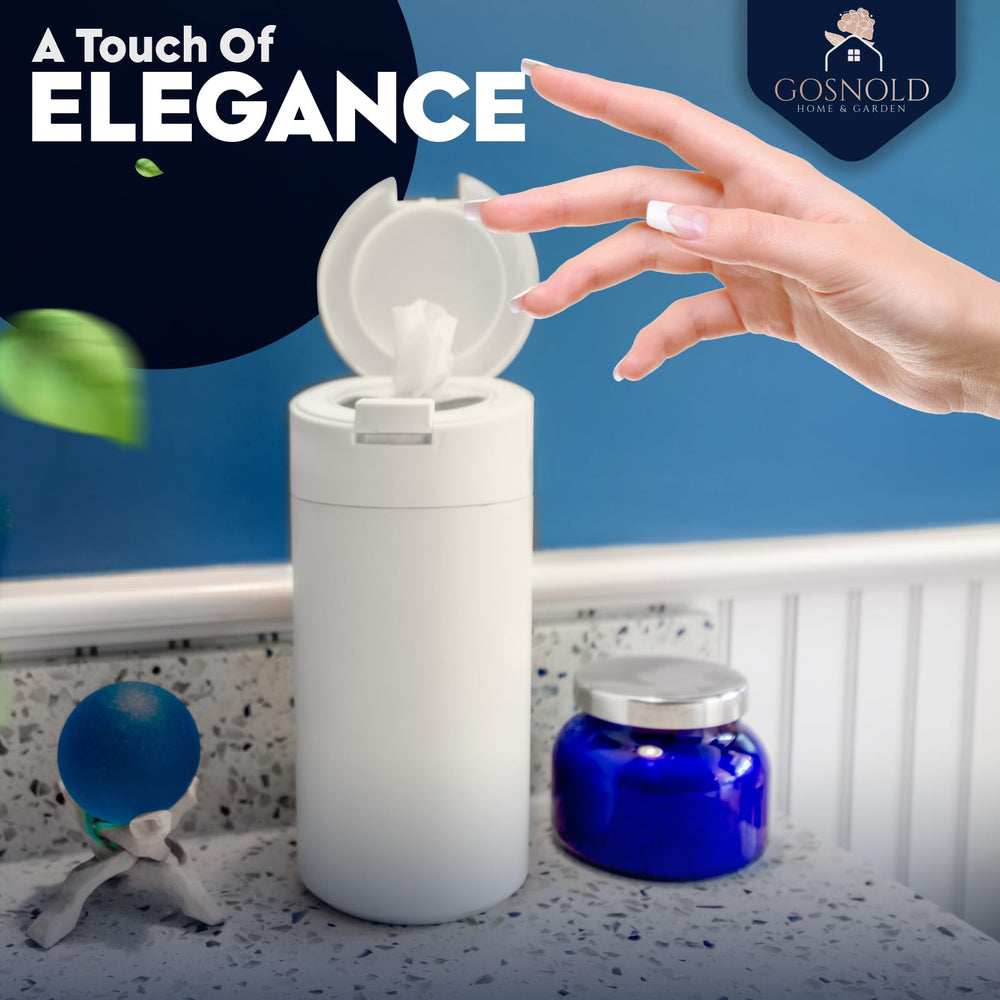 Gosnold Wipes Dispenser Cream dimensions highlight size for compact storage.