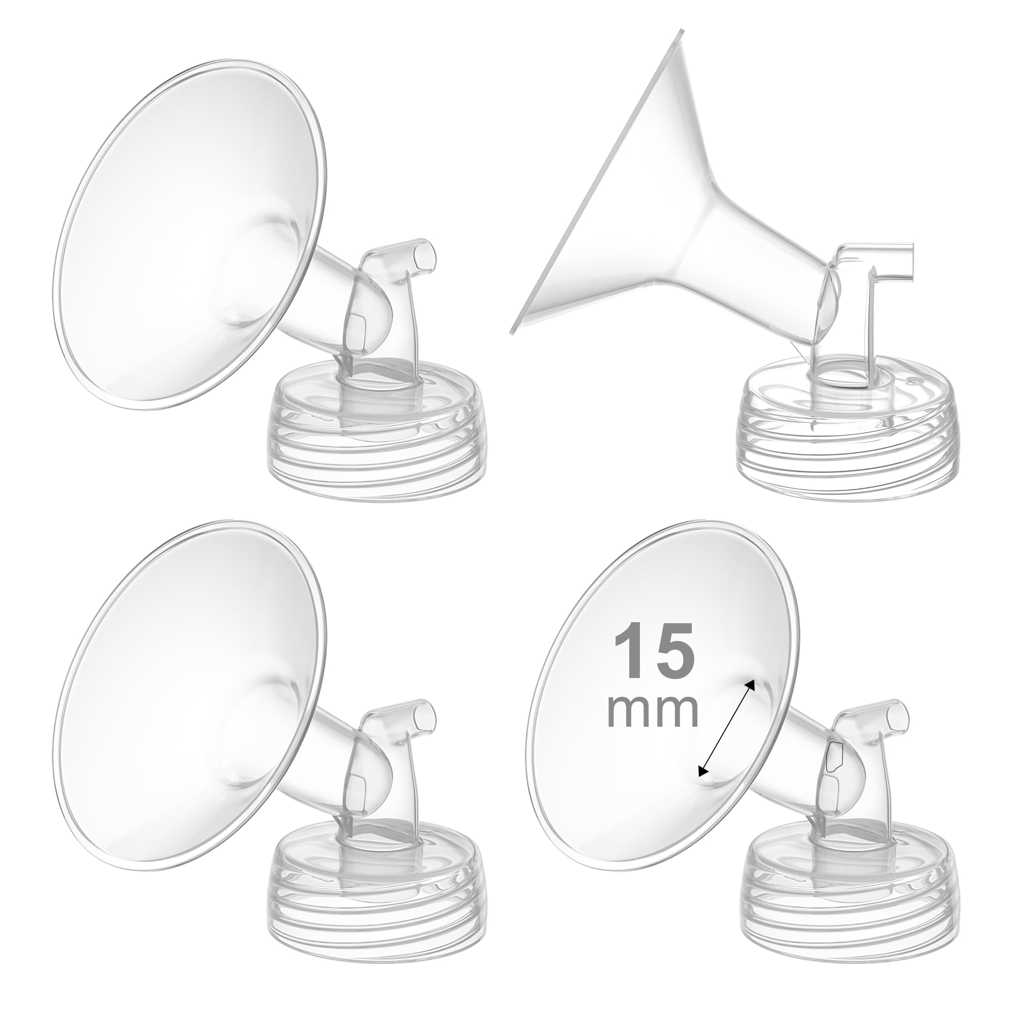 Gotocut 4pcs 15mm breast pump flanges, ready for quick replacements.