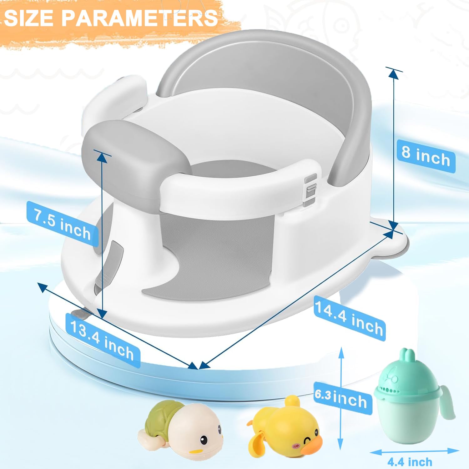 Gotof bath seat with ergonomic back and high arms for comfort.