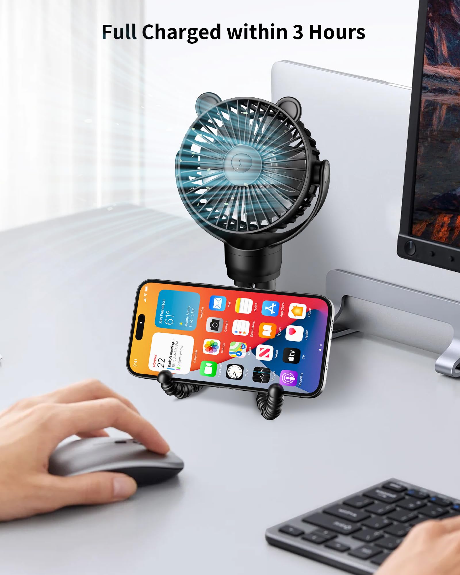 GOTOTO Baby Stroller Fan 2000mAh battery delivers hours of quiet cooling.