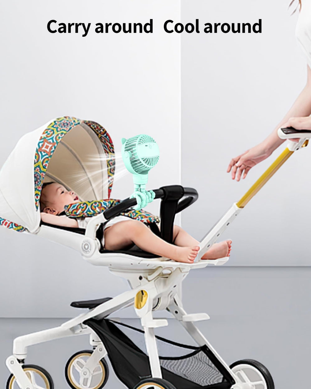 GOTOTO Baby Stroller Fan outdoor use keeps baby comfortable on walks.