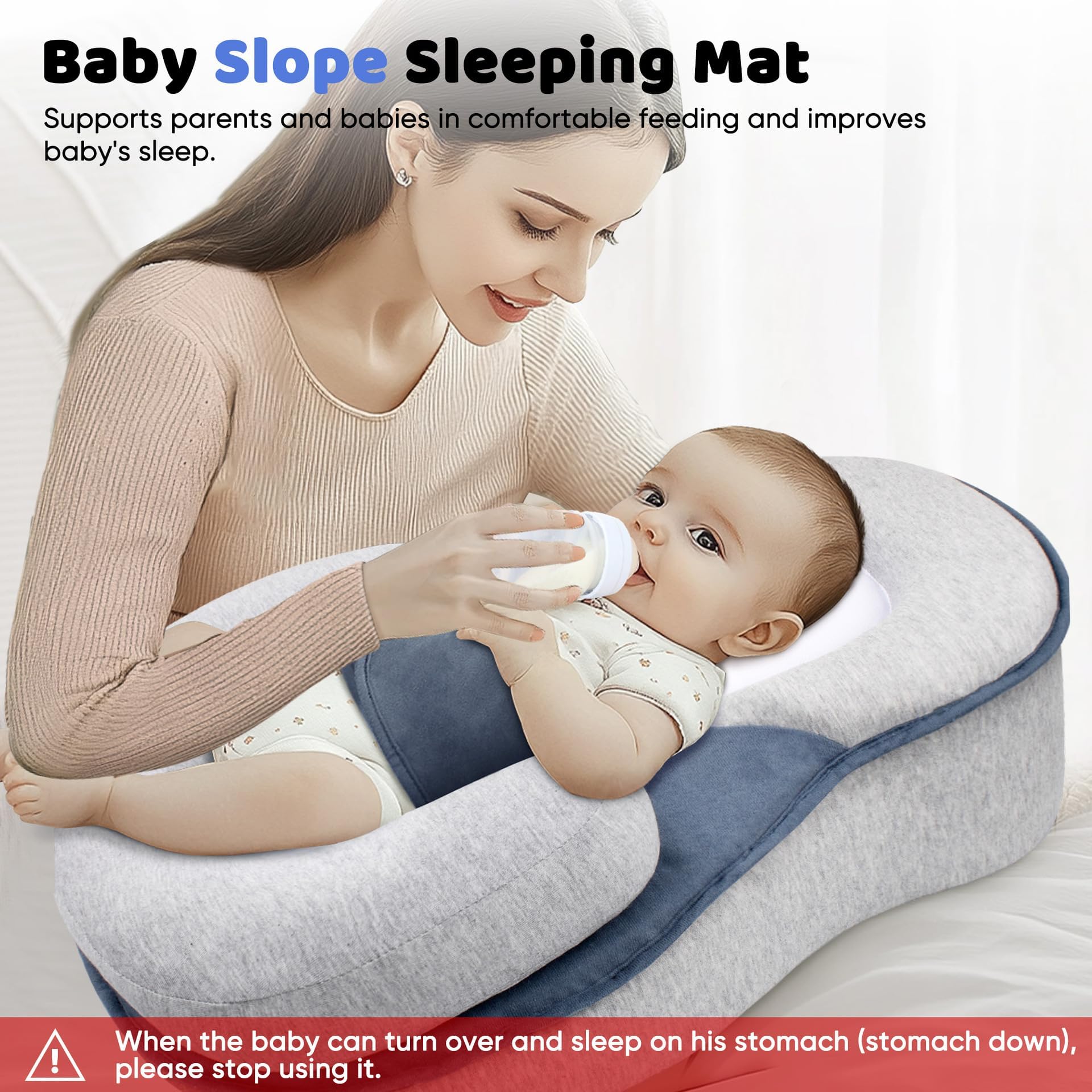 Gotvspt Baby Lounger Positioning image shows ergonomic wedge aiding comfortable infant positioning.