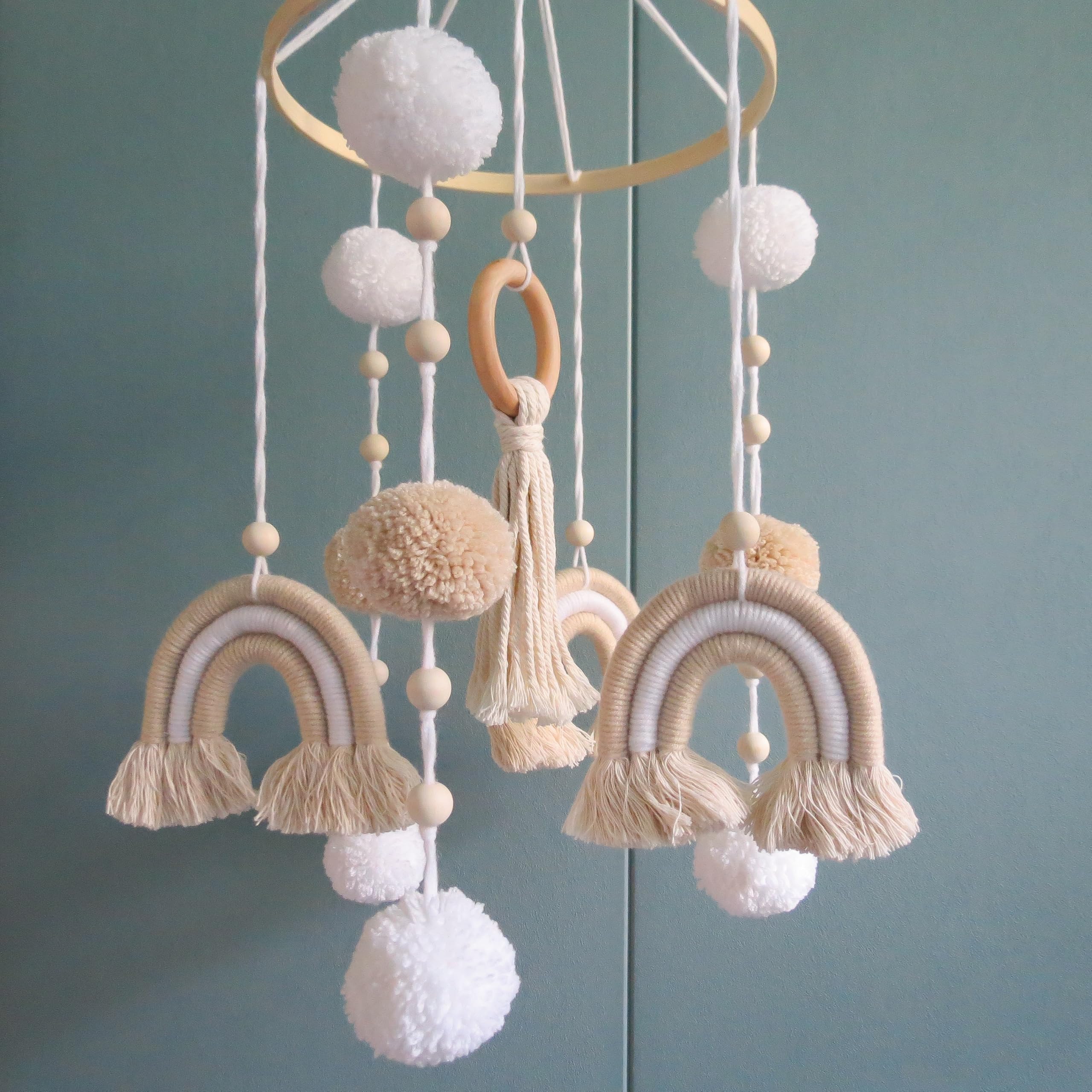 Goukurlsma handmade cotton mobile promotes safe decorative accents in baby room decor.