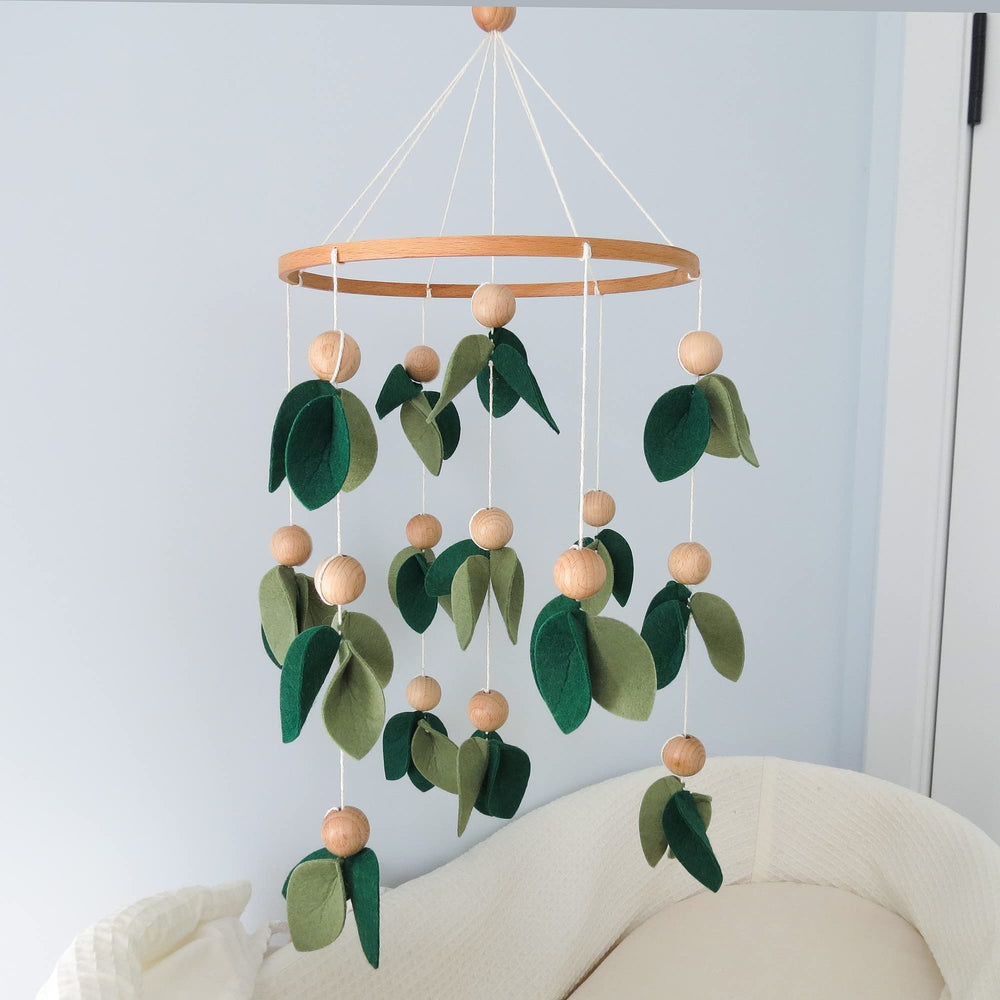 Goukurlsma Green Leaf Crib Mobile full length reveals airy, lightweight design.