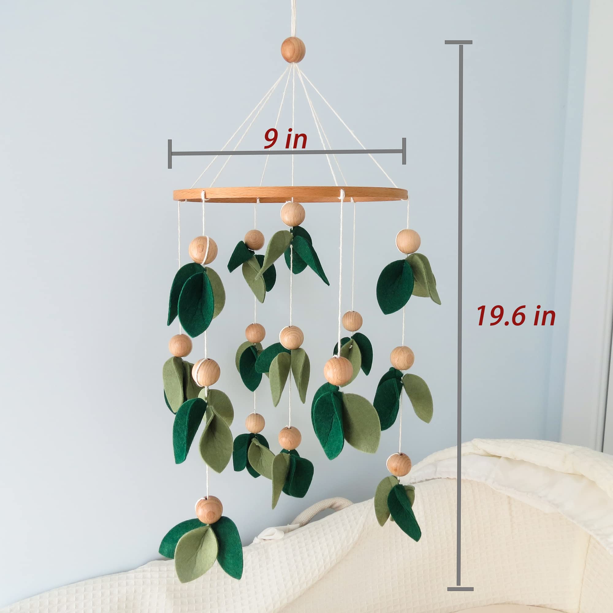 Goukurlsma Green Leaf Crib Mobile wooden beads close-up showcases natural charm.