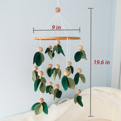 Goukurlsma Green Leaf Crib Mobile wooden beads close-up showcases natural charm.